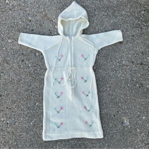 Vintage 70s Pajaro Baby Bunting Knit Sleep Sack Hooded Infant Bag Flowers Taiwan
